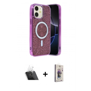 MARSİLYAN™- iPhone 11 Kılıf Eksen Çizgi - Siyah Bilvis 3D Cam Ekran Koruyucu + Kamera Lens Koruma Cam - SF