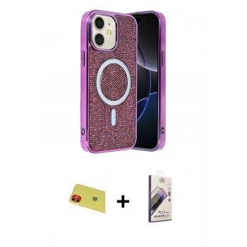 MARSİLYAN™- iPhone 11 Kılıf Eksen Çizgi - Siyah Bilvis 3D Mat Cam Ekran Koruyucu + Rainbow Kamera Lens Koruma Cam - KI