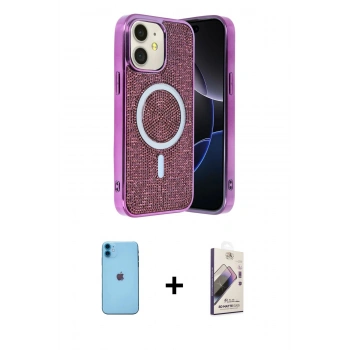 MARSİLYAN™- iPhone 11 Kılıf Eksen Çizgi - Siyah Bilvis 3D Mat Cam Ekran Koruyucu + Neon Fosforlu Kamera Lens - MI