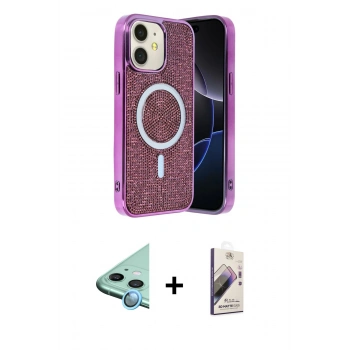 MARSİLYAN™- iPhone 11 Kılıf Eksen Çizgi - Siyah Bilvis 3D Mat Cam Ekran Koruyucu + Raze Metal Kamera Lens - MI