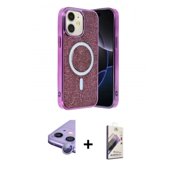 MARSİLYAN™- iPhone 11 Kılıf Eksen Çizgi - Siyah Bilvis 3D Mat Cam Ekran Koruyucu + Raze Metal Kamera Lens - MR