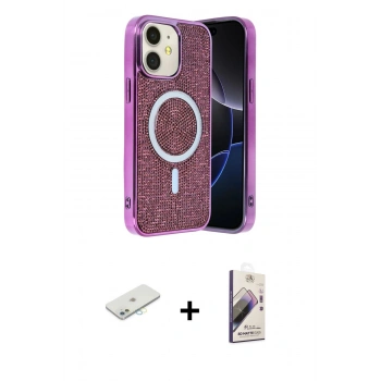 MARSİLYAN™- iPhone 11 Kılıf Eksen Çizgi - Siyah Bilvis 3D Mat Cam Ekran Koruyucu + Renkli Kamera Lens Koruma Cam - SI