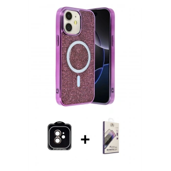 MARSİLYAN™- iPhone 11 Kılıf Eksen Çizgi - Siyah Bilvis 3D Mat Cam Ekran Koruyucu + PVD Metal Kamera Lens - TU
