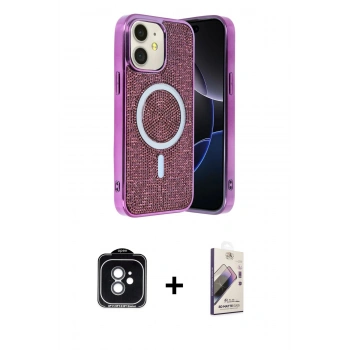 MARSİLYAN™- iPhone 11 Kılıf Eksen Çizgi - Siyah Bilvis 3D Mat Cam Ekran Koruyucu + PVD Metal Kamera Lens - YL