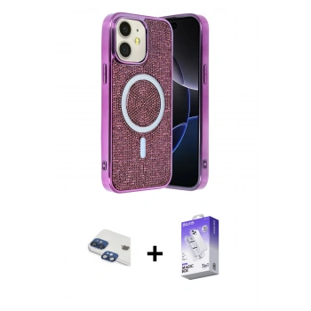 MARSİLYAN™- iPhone 11 Kılıf Eksen Çizgi - Siyah Bilvis 5in1 3D Magic Cam Ekran Koruyucu + Pers Alüminyum Kamera Lens - LT