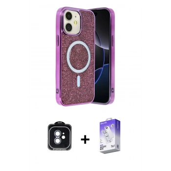 MARSİLYAN™- iPhone 11 Kılıf Eksen Çizgi - Siyah Bilvis 5in1 3D Magic Cam Ekran Koruyucu + PVD Metal Kamera Lens - MI