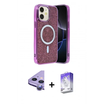 MARSİLYAN™- iPhone 11 Kılıf Eksen Çizgi - Siyah Bilvis 5in1 3D Magic Cam Ekran Koruyucu + Raze Metal Kamera Lens - MR
