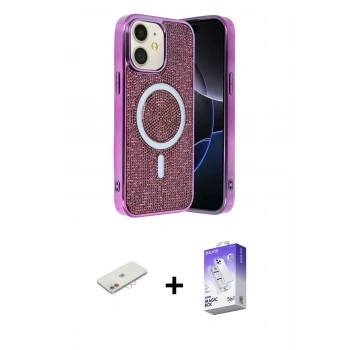 MARSİLYAN™- iPhone 11 Kılıf Eksen Çizgi - Siyah Bilvis 5in1 3D Magic Cam Ekran Koruyucu + Renkli Kamera Lens Koruma Cam - PE