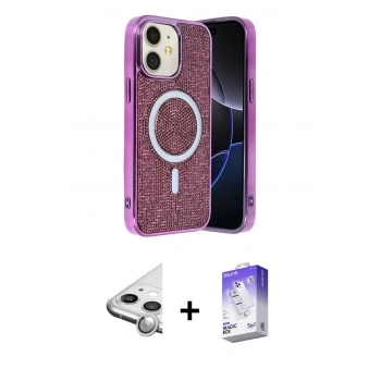 MARSİLYAN™- iPhone 11 Kılıf Eksen Çizgi - Siyah Bilvis 5in1 3D Magic Cam Ekran Koruyucu + Raze Metal Kamera Lens - GS