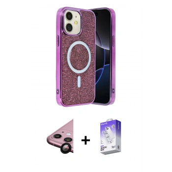 MARSİLYAN™- iPhone 11 Kılıf Eksen Çizgi - Siyah Bilvis 5in1 3D Magic Cam Ekran Koruyucu + Raze Metal Kamera Lens - SH