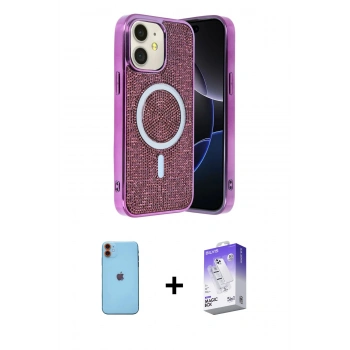 MARSİLYAN™- iPhone 11 Kılıf Eksen Çizgi - Siyah Bilvis 5in1 3D Magic Cam Ekran Koruyucu + Neon Fosforlu Kamera Lens - TU