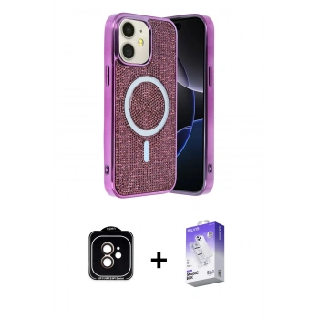 MARSİLYAN™- iPhone 11 Kılıf Eksen Çizgi - Siyah Bilvis 5in1 3D Magic Cam Ekran Koruyucu + PVD Metal Kamera Lens - TU
