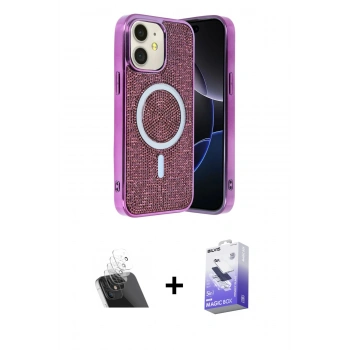MARSİLYAN™- iPhone 11 Kılıf Eksen Çizgi - Siyah Bilvis 5in1 5D Magic Hayalet Cam Ekran Koruyucu + Kamera Lens Koruma Cam - SF