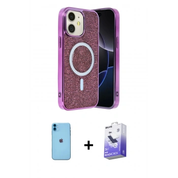 MARSİLYAN™- iPhone 11 Kılıf Eksen Çizgi - Siyah Bilvis 5in1 5D Magic Hayalet Cam Ekran Koruyucu + Neon Fosforlu Kamera Lens - MI