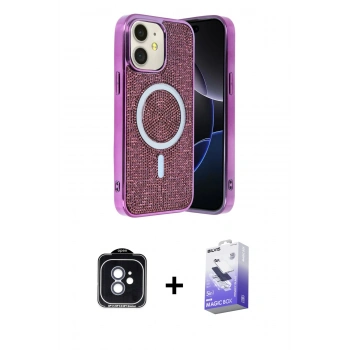 MARSİLYAN™- iPhone 11 Kılıf Eksen Çizgi - Siyah Bilvis 5in1 5D Magic Hayalet Cam Ekran Koruyucu + PVD Metal Kamera Lens - MI