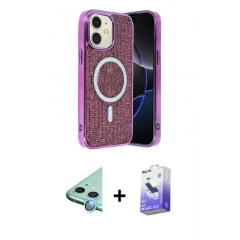 MARSİLYAN™- iPhone 11 Kılıf Eksen Çizgi - Siyah Bilvis 5in1 5D Magic Hayalet Cam Ekran Koruyucu + Raze Metal Kamera Lens - MI