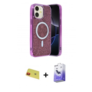 MARSİLYAN™- iPhone 11 Kılıf Eksen Çizgi - Siyah Bilvis 5in1 5D Magic Hayalet Cam Ekran Koruyucu + Rainbow Kamera Lens Koruma Cam - KI