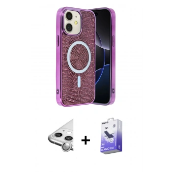 MARSİLYAN™- iPhone 11 Kılıf Eksen Çizgi - Siyah Bilvis 5in1 5D Magic Hayalet Cam Ekran Koruyucu + Raze Metal Kamera Lens - GS