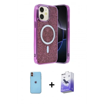 MARSİLYAN™- iPhone 11 Kılıf Eksen Çizgi - Siyah Bilvis 5in1 5D Magic Hayalet Cam Ekran Koruyucu + Neon Fosforlu Kamera Lens - TU