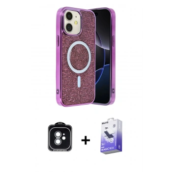 MARSİLYAN™- iPhone 11 Kılıf Eksen Çizgi - Siyah Bilvis 5in1 5D Magic Hayalet Cam Ekran Koruyucu + PVD Metal Kamera Lens - YL