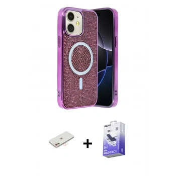 MARSİLYAN™- iPhone 11 Kılıf Eksen Çizgi - Siyah Bilvis 5in1 5D Magic Hayalet Cam Ekran Koruyucu + Renkli Kamera Lens Koruma Cam - YL
