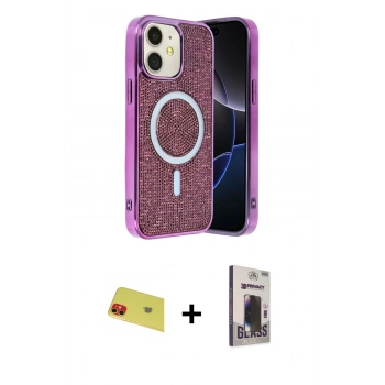 MARSİLYAN™- iPhone 11 Kılıf Eksen Çizgi - Siyah Bilvis Hayalet Cam Ekran Koruyucu + Rainbow Kamera Lens Koruma Cam - KI