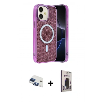 MARSİLYAN™- iPhone 11 Kılıf Eksen Çizgi - Siyah Bilvis Hayalet Cam Ekran Koruyucu + Pers Alüminyum Kamera Lens - LT