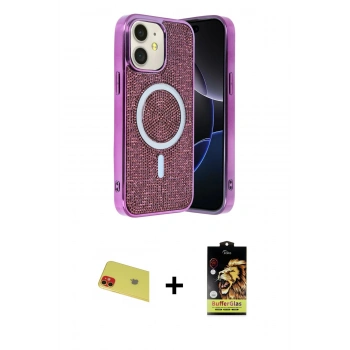 MARSİLYAN™- iPhone 11 Kılıf Eksen Çizgi - Siyah Buffer Cam Ekran Koruyucu + Rainbow Kamera Lens Koruma Cam - KI