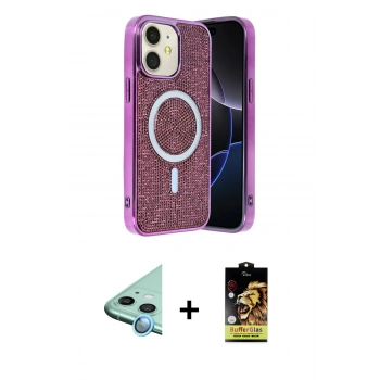 MARSİLYAN™- iPhone 11 Kılıf Eksen Çizgi - Siyah Buffer Cam Ekran Koruyucu + Raze Metal Kamera Lens - MI