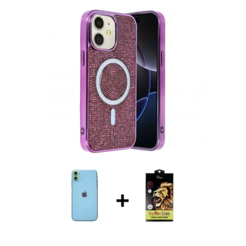 MARSİLYAN™- iPhone 11 Kılıf Eksen Çizgi - Siyah Buffer Cam Ekran Koruyucu + Neon Fosforlu Kamera Lens - YL