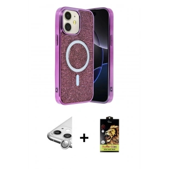 MARSİLYAN™- iPhone 11 Kılıf Eksen Çizgi - Siyah Buffer Cam Ekran Koruyucu + Raze Metal Kamera Lens - GS