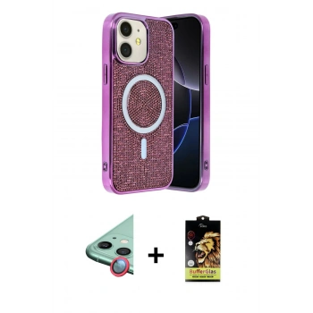 MARSİLYAN™- iPhone 11 Kılıf Eksen Çizgi - Siyah Buffer Cam Ekran Koruyucu + Raze Metal Kamera Lens - KI
