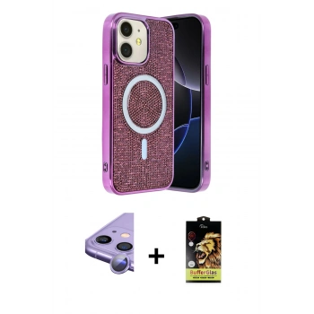 MARSİLYAN™- iPhone 11 Kılıf Eksen Çizgi - Siyah Buffer Cam Ekran Koruyucu + Raze Metal Kamera Lens - MR