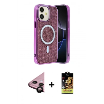 MARSİLYAN™- iPhone 11 Kılıf Eksen Çizgi - Siyah Buffer Cam Ekran Koruyucu + Raze Metal Kamera Lens - SH