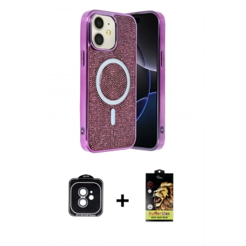 MARSİLYAN™- iPhone 11 Kılıf Eksen Çizgi - Siyah Buffer Cam Ekran Koruyucu + PVD Metal Kamera Lens - YL
