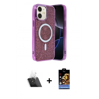 MARSİLYAN™- iPhone 11 Kılıf Eksen Çizgi - Siyah Buffer Hayalet Cam Ekran Koruyucu + Kamera Lens Koruma Cam - SF