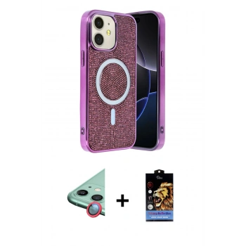 MARSİLYAN™- iPhone 11 Kılıf Eksen Çizgi - Siyah Buffer Hayalet Cam Ekran Koruyucu + Raze Metal Kamera Lens - KI