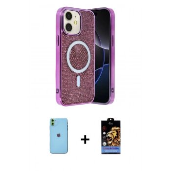 MARSİLYAN™- iPhone 11 Kılıf Eksen Çizgi - Siyah Buffer Hayalet Cam Ekran Koruyucu + Neon Fosforlu Kamera Lens - YL