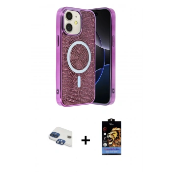 MARSİLYAN™- iPhone 11 Kılıf Eksen Çizgi - Siyah Buffer Hayalet Cam Ekran Koruyucu + Pers Alüminyum Kamera Lens - LT