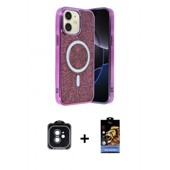 MARSİLYAN™- iPhone 11 Kılıf Eksen Çizgi - Siyah Buffer Hayalet Cam Ekran Koruyucu + PVD Metal Kamera Lens - SH