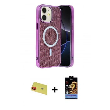 MARSİLYAN™- iPhone 11 Kılıf Eksen Çizgi - Siyah Buffer Hayalet Cam Ekran Koruyucu + Rainbow Kamera Lens Koruma Cam - KI