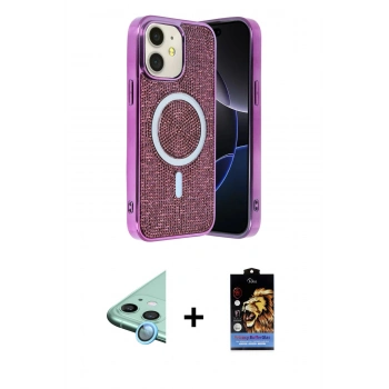 MARSİLYAN™- iPhone 11 Kılıf Eksen Çizgi - Siyah Buffer Hayalet Cam Ekran Koruyucu + Raze Metal Kamera Lens - MI