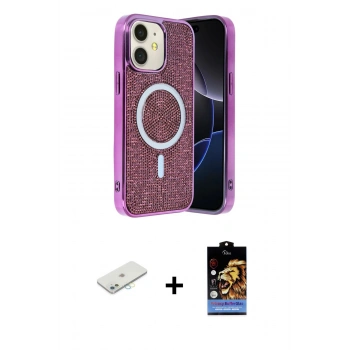 MARSİLYAN™- iPhone 11 Kılıf Eksen Çizgi - Siyah Buffer Hayalet Cam Ekran Koruyucu + Renkli Kamera Lens Koruma Cam - SI