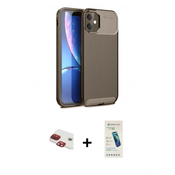 MARSİLYAN™- iPhone 11 Kılıf Eksen Form Prime - Şeffaf Pasifik Cam Ekran Koruyucu + Pers Alüminyum Kamera Lens - KI