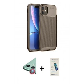 MARSİLYAN™- iPhone 11 Kılıf Eksen Form Prime - Şeffaf Pasifik Cam Ekran Koruyucu + Raze Metal Kamera Lens - KI