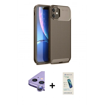MARSİLYAN™- iPhone 11 Kılıf Eksen Form Prime - Şeffaf Pasifik Cam Ekran Koruyucu + Raze Metal Kamera Lens - MR