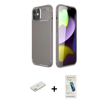 MARSİLYAN™- iPhone 11 Kılıf Eksen Form Prime - Şeffaf Pasifik Cam Ekran Koruyucu + Renkli Kamera Lens Koruma Cam - TU