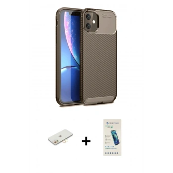 MARSİLYAN™- iPhone 11 Kılıf Eksen Form Prime - Şeffaf Pasifik Cam Ekran Koruyucu + Renkli Kamera Lens Koruma Cam - SI