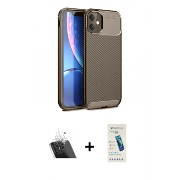MARSİLYAN™- iPhone 11 Kılıf Eksen Form Prime - Şeffaf Pasifik Cam Ekran Koruyucu + Kamera Lens Koruma Cam - SF