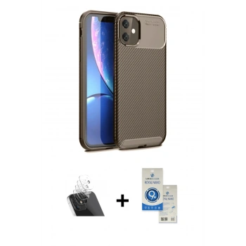 MARSİLYAN™- iPhone 11 Kılıf Eksen Form Prime - Şeffaf Royal Nano Ekran Koruyucu + Kamera Lens Koruma Cam - SF